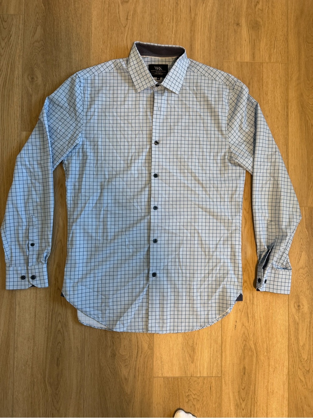 WRK 4-Way Stretch Dress Shirt Men’s 15.5 Blue Windowpane Performance Button Down